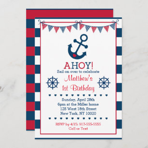 Nautical Anchor 1st Birthday Invitation