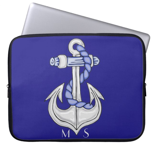 Nautical Anchor 2 Monogram Laptop Sleeve (Front)