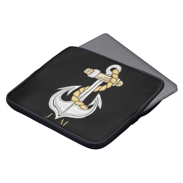 Nautical Anchor 3 Monogram Laptop Sleeve (Front Top)