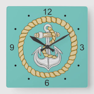 Nautical Anchor 3 Square Wall Clock
