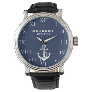 Nautical Anchor 80th Birthday Luxury Vintage Navy  Watch