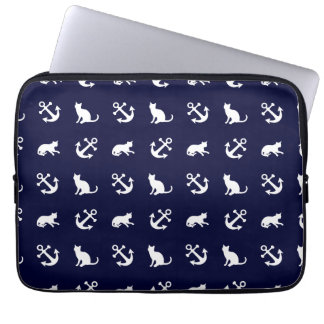 Nautical anchor and cats laptop sleeve