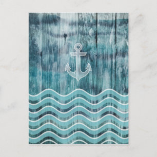 Nautical Anchor and Chevron Pattern on Wood Postcard