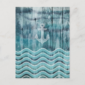 Nautical Anchor and Chevron Pattern on Wood Postcard