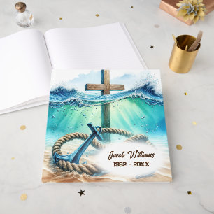 Nautical Anchor and Cross Memorial Service Guest Book