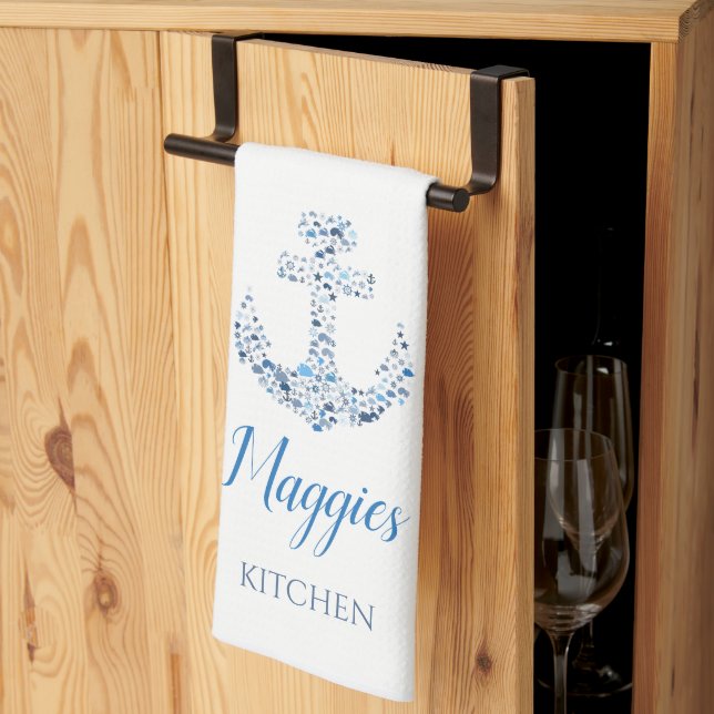 Nautical Anchor and Fish Custom Kitchen Towel (Thirds Fold)