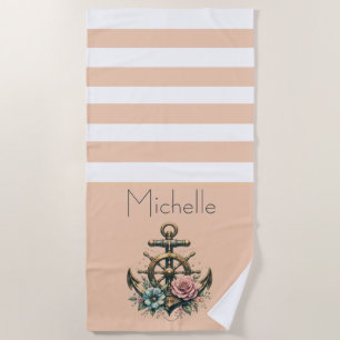 Nautical Anchor and Flowers Beach Towel