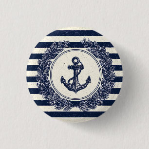 Nautical Anchor and Laurel Wreath on Navy Stripes 3 Cm Round Badge