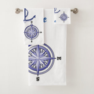 Nautical Anchor And Personalised Boat Name Bath Towel Set