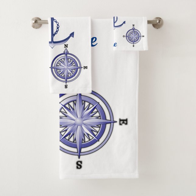 Nautical Anchor And Personalised Boat Name Bath Towel Set (Insitu)