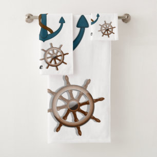 Nautical Anchor And Personalised Boat Name Bath Towel Set