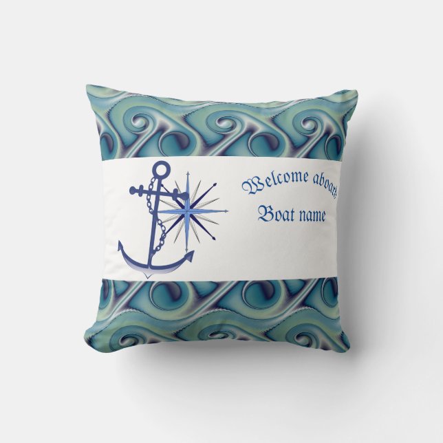 Nautical Anchor And Personalised Boat Name Cushion (Front)