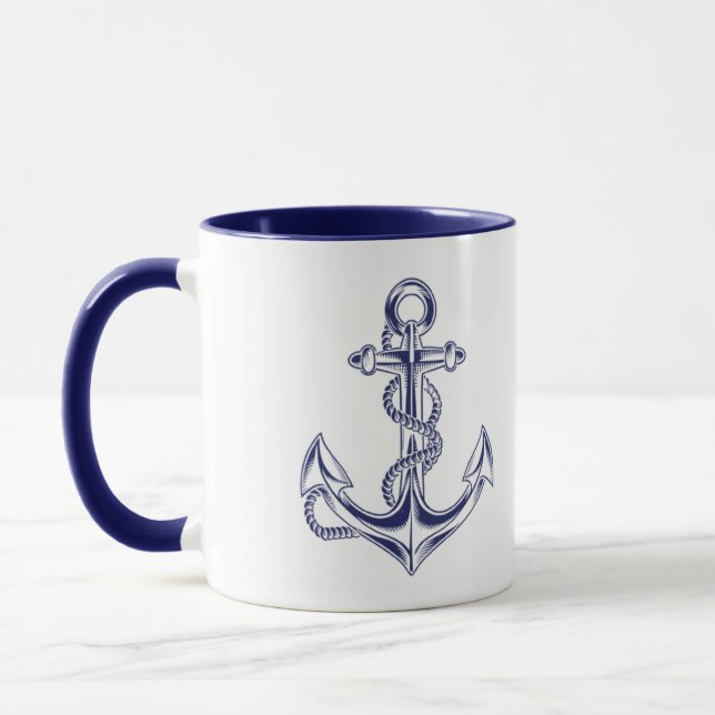 Nautical Anchor and Rope Blue Mug (Left)