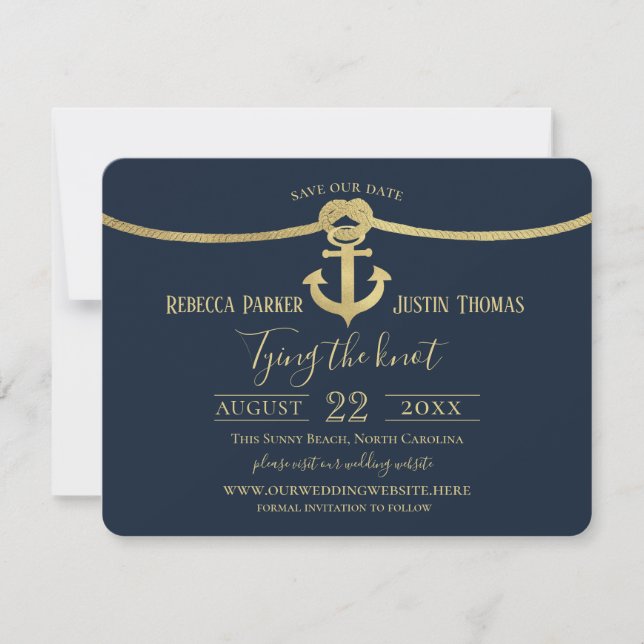 Nautical Anchor and Rope Gold Rope Knot Wedding Invitation (Front)