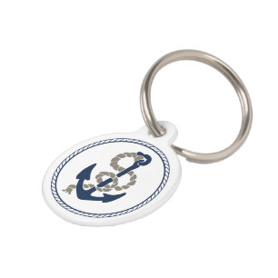 Nautical Anchor And Rope In Blue And White ID Name Pet Tag