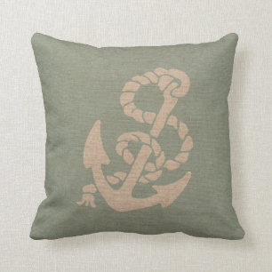 Nautical Anchor and Rope in Seafoam Green Cushion