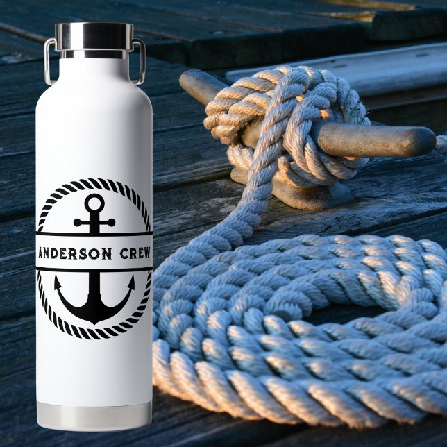 Nautical Anchor and Rope Split Monogram  Water Bottle (Creator Uploaded)
