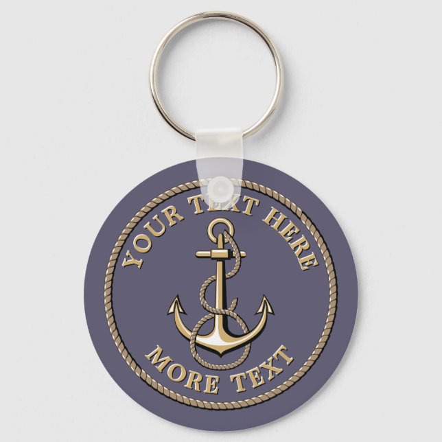 Nautical Anchor And Rope Template Key Ring (Front)