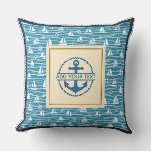 Nautical Anchor and Sailboat Pattern Personalised Cushion