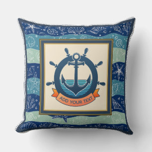 Nautical Anchor and Ship Wheel Custom Striped Cushion