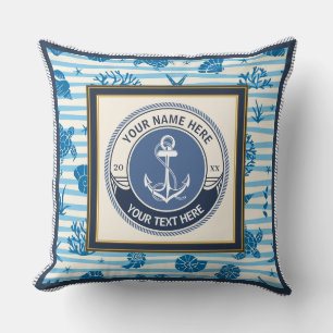 Nautical Anchor and Ship Wheel Custom Striped Cushion