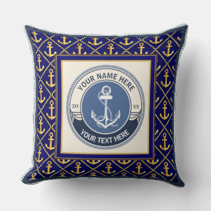 Nautical Anchor and Ship Wheel Custom Striped Cushion