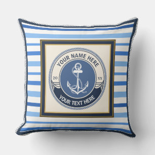 Nautical Anchor and Ship Wheel Custom Striped Cushion