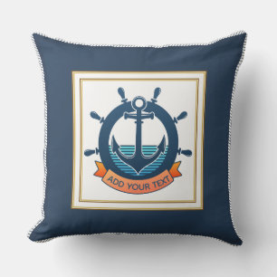 Nautical Anchor and Ship Wheel Custom Striped Cushion