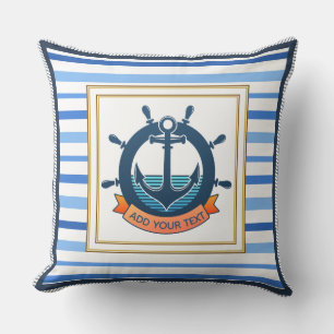 Nautical Anchor and Ship Wheel Custom Striped Cushion