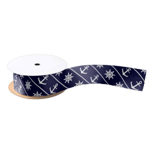 Nautical anchor and ship's wheel custom background satin ribbon