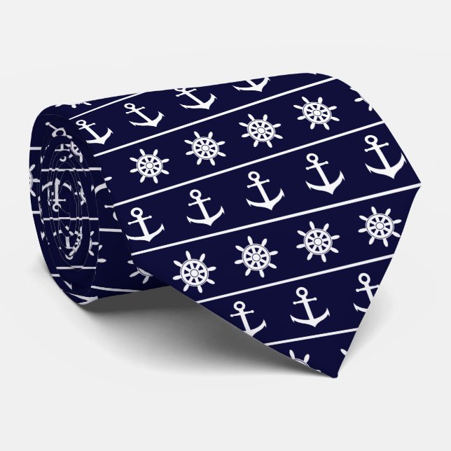 Nautical anchor and ship's wheel custom background tie (Rolled)