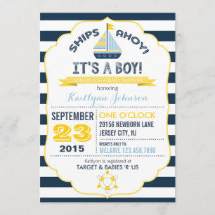 Nautical Anchor and Stripe Baby Shower Invitation