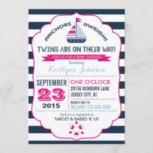 Nautical Anchor and Stripe Baby Shower Invitation