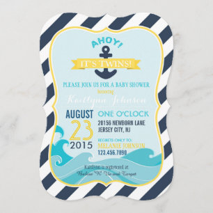 Nautical Anchor and Stripe Baby Shower Invitation