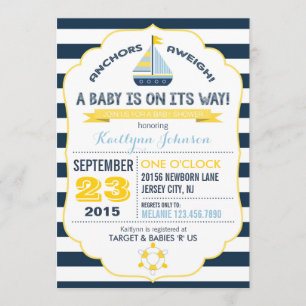 Nautical Anchor and Stripe Baby Shower Invitation