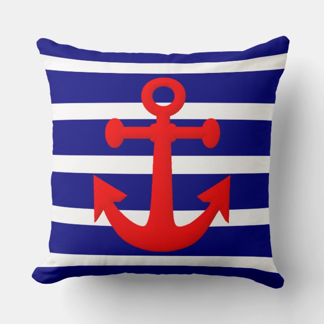 Nautical Anchor and Stripes Pattern Cushion (Front)