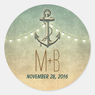 nautical anchor and wedding lights classic round sticker