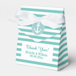 Nautical anchor aqua blue stripe wedding favour bo favour box