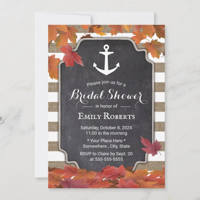 Nautical Anchor Autumn Leaves Bridal Shower Invitation (Front)
