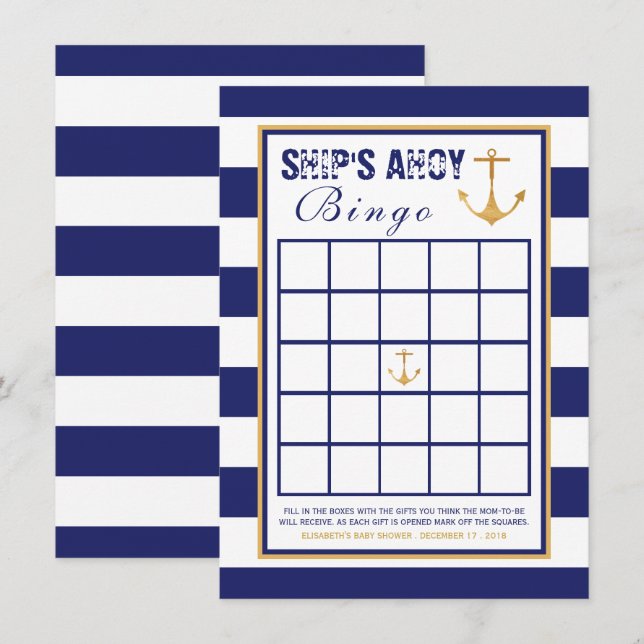 Nautical Anchor Baby Shower Bingo Invitation (Front/Back)