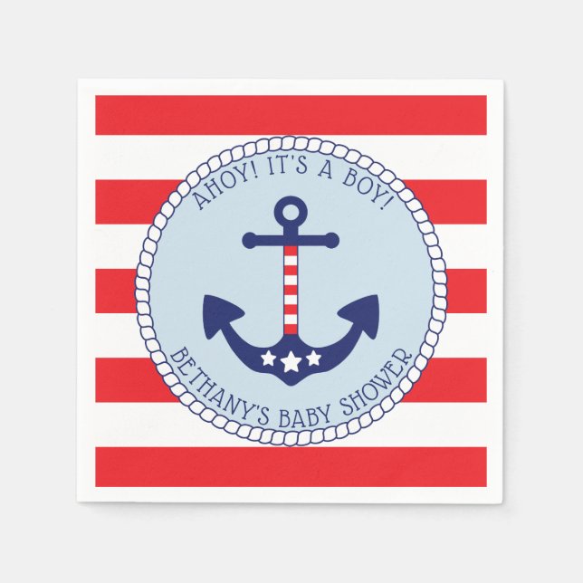 Nautical Anchor Baby Shower Boy Patriotic Napkin (Front)