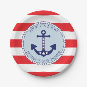 Nautical Anchor Baby Shower Boy Patriotic Paper Plate
