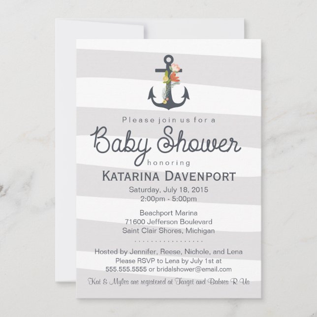 Nautical Anchor Baby Shower Invitation - Boy, Girl (Front)