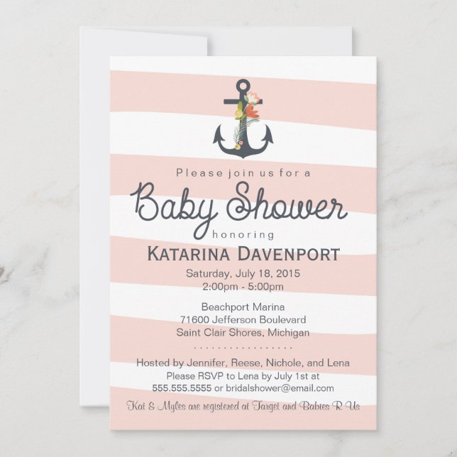 Nautical Anchor Baby Shower Invitation - Boy, Girl (Front)