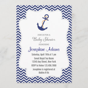 Nautical Anchor Baby Shower Invitation Navy Blue