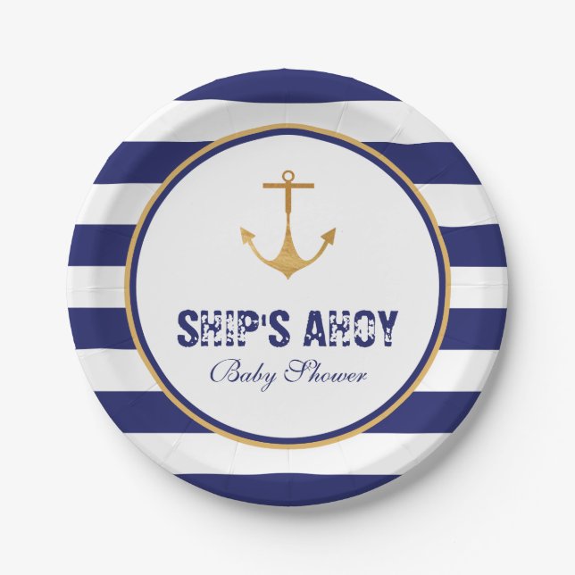 Nautical Anchor Baby Shower Paper Plate (Front)