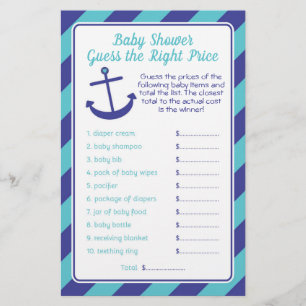 Nautical Anchor Baby Shower price game blue Flyer