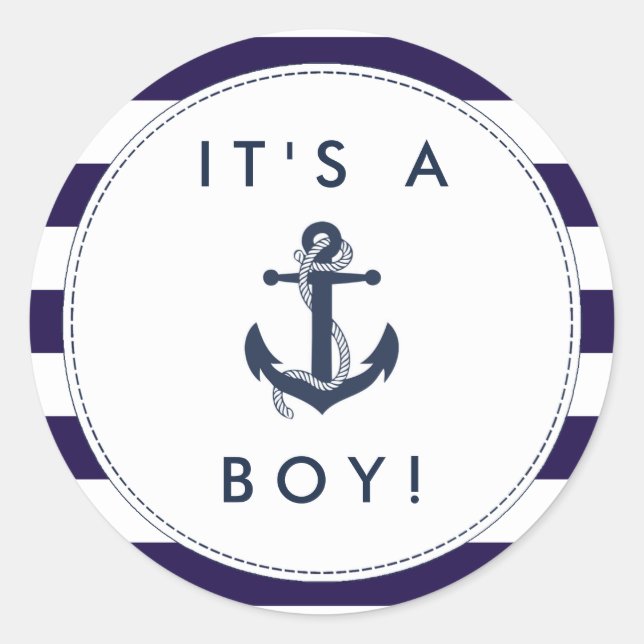 Nautical Anchor Baby Shower Stickers - It's A Boy! (Front)