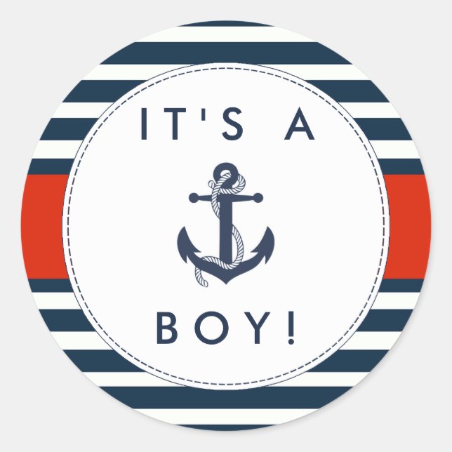 Nautical Anchor Baby Shower Stickers - It's A Boy! (Front)