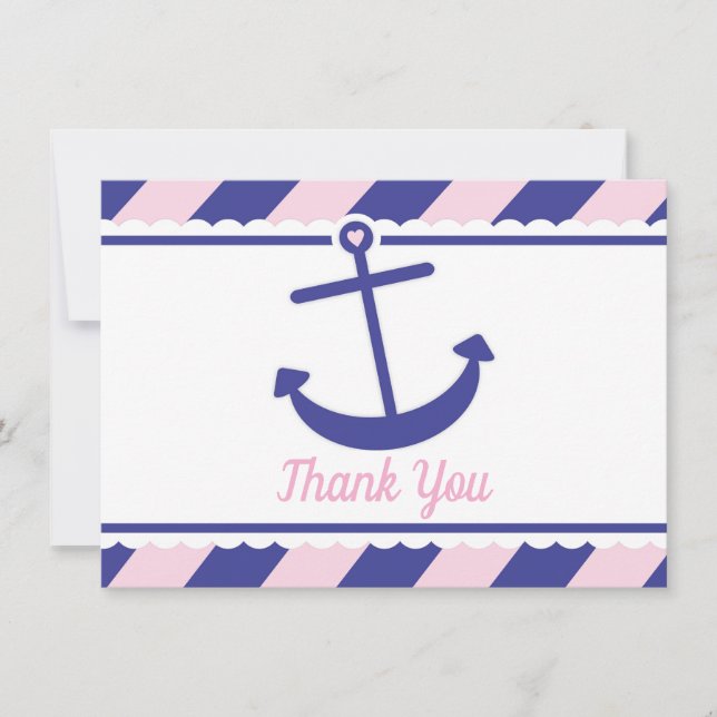 Nautical Anchor Baby Shower Thank You pink navy (Front)